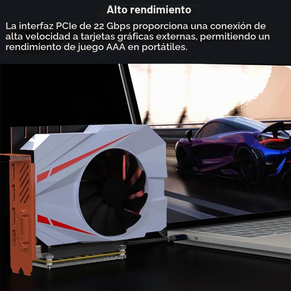 PCIE 3.0 x16 22Gbps eGPU Dock, Cable Thunderbolt 4, Compatible con GPU Externa, Tarjeta gráfica Intel AMD para Consola portátil Windows con Thunderbolt 3/4 USB 4, Alimentado por PD/8Pin CPU/Molex