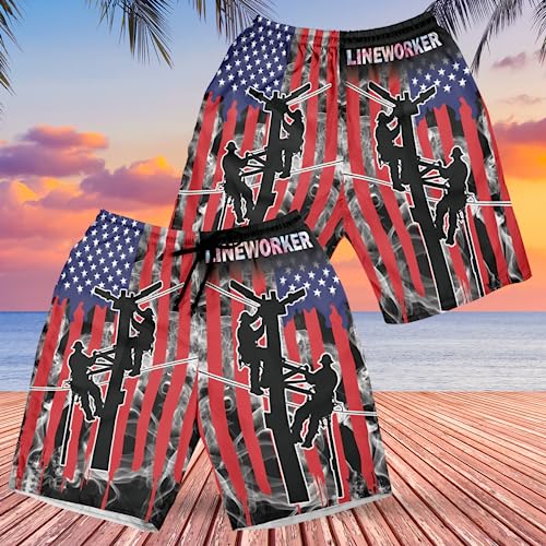 Men's Electrician Swim Trunks - Powerline Worker Quick-Dry Hawaiian Swim Shorts for Men Series 292