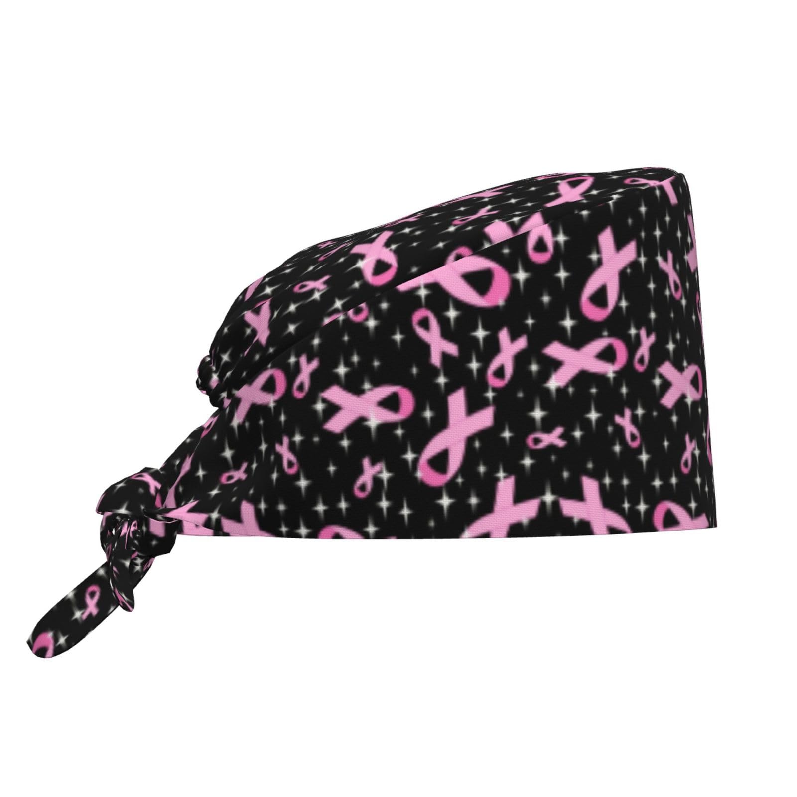 Salelf Breast Cancer Awareness (2) Working Cap Scrub Caps with Sweatband Adjustable Scrub Hat for Women Men Nurse Hats Black
