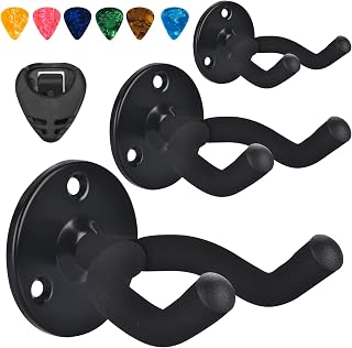 Guitar Wall Mount 3 Pack with Guitar Picks, Black Metal Guitar Hanger, Rotatable U-Shaped Guitar Wall Hanger, Guitar Holder Hook for Acoustic Guitar, Electric Guitar, Bass