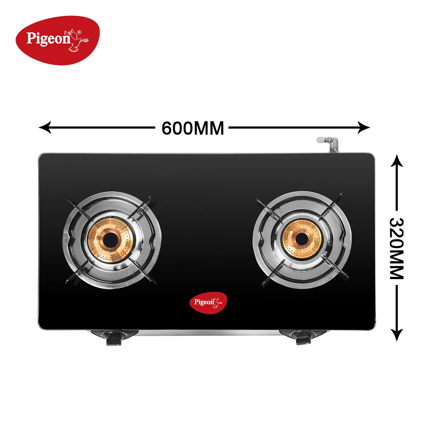 Pigeon Favourite 2 Burner Gas Stove | Toughened Black Glass Top, Brass Burners, Stainless Steel Body | Manual LPG Stove with Spill-Proof Tray & Anti-Skid Legs
