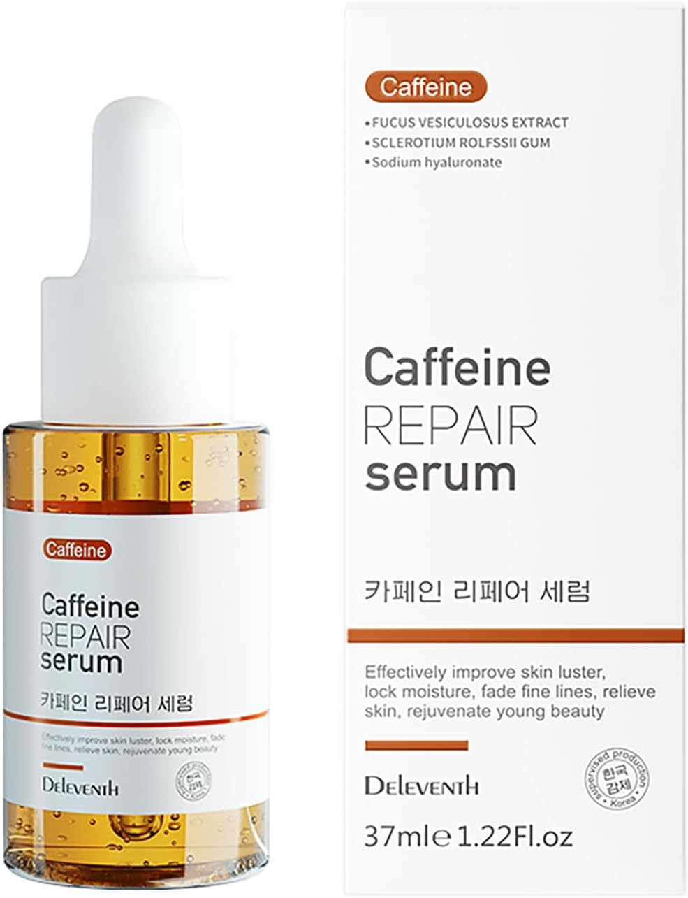 DEleventh Korean Brand Caffeine Repair Face Serum 37ml / with Natural Extracts, Anti-Aging, Reduce Puffiness, Deeply Hydrate, Improve Skin, Fade Fine Lines, Relieve and Revitalize Skin