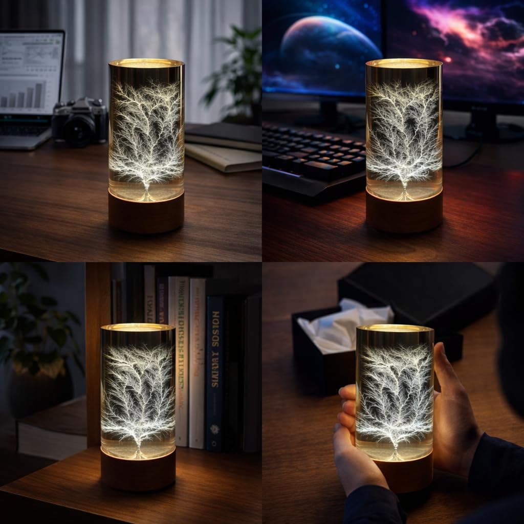 Lichtenberg Blitz Skulptur mit separater LED-Display-Basis | Wissenschaftliches Kunstobjekt mit Mustern hoher Spannung; Deko für Schreibtisch & Regal, Geschenk für Tech-Enthusiasten