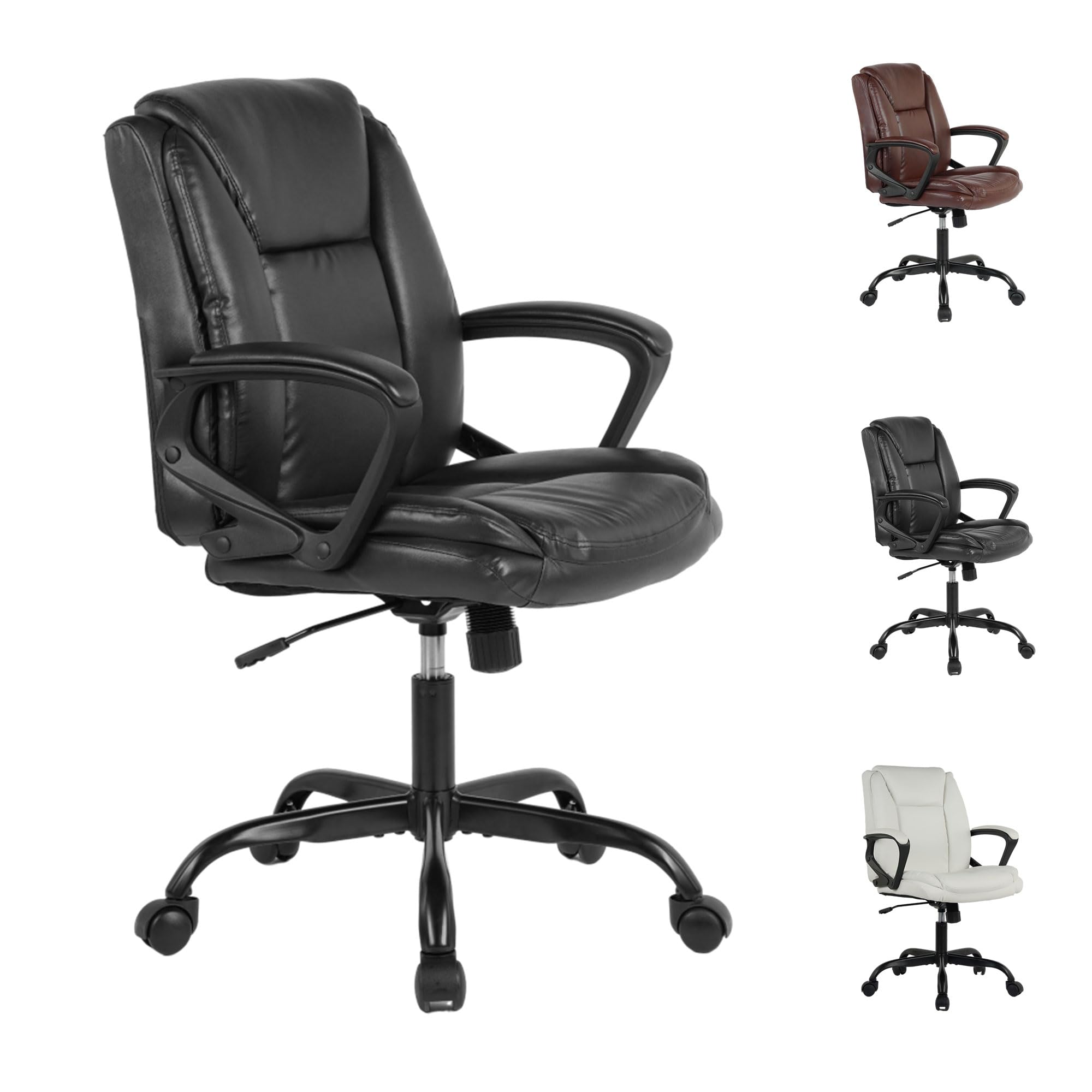 Office Chair Executive Desk Chair Comfy with Lumbar Support Comfortable Computer Chair Leather Swivel Chair with Padded Armrest