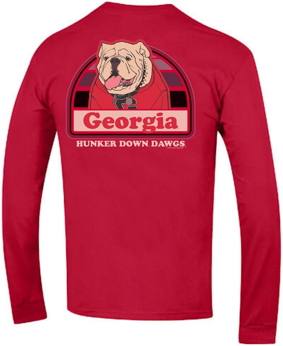 Georgia Men's Red Hunker Down Dawgs 2 Sided College Long Sleeve T Shirt - Image 4
