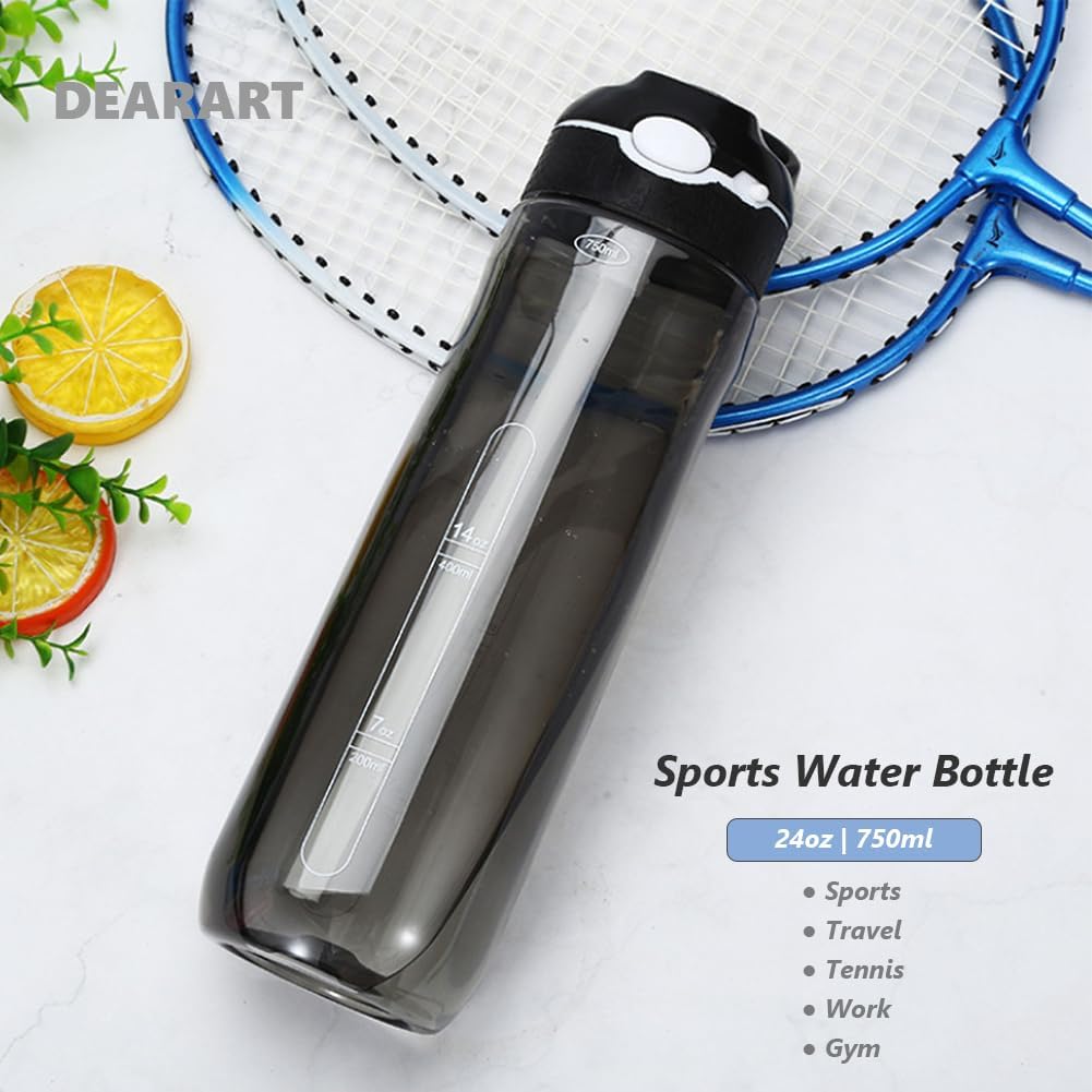 DEARART 24oz Water Bottles With Straw, Leakproof BPA FREE Hidden Nozzle, Flip Up Lid Clear Bottle With Handle Easy Clear, Suit Office Sports Travel Gym Yoga, Black - Image 5