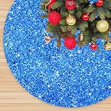 FANPROMS Light Blue Christmas Tree Skirt 46 Inches Turquoise Sequin Tree Skirt Glitter Velvet Xmas T