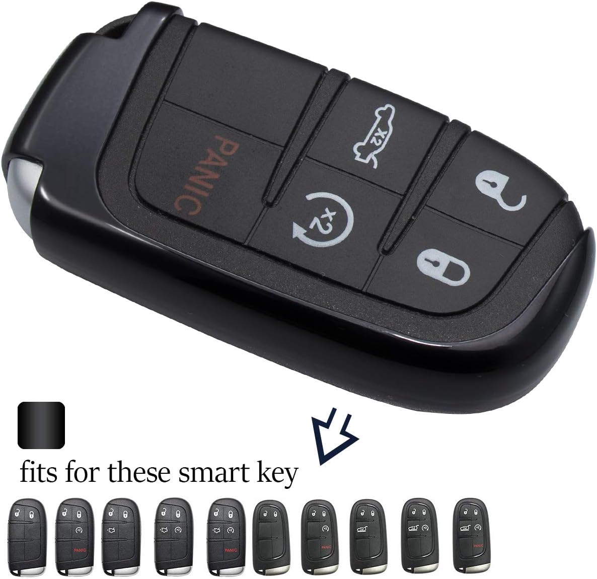 Lcyam Key Fob Cover Glossy Tpu Case Black Fits for Dodge Ram Pickup Jeep Renegade Grand Cherokee Chrysler Compass Smart Keyless Entry Remote Key 2 3 4 5 Button