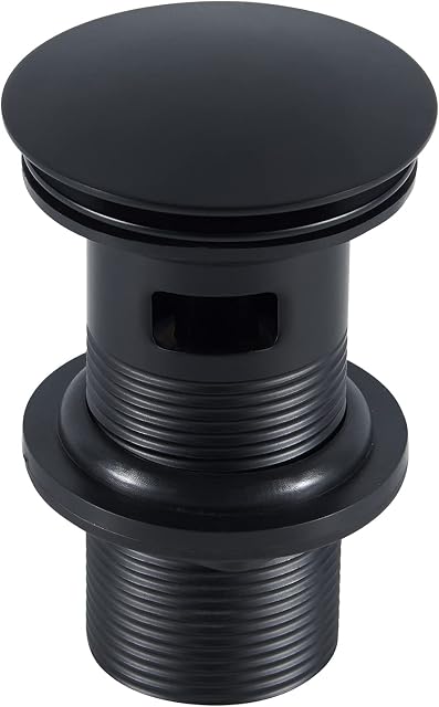 Wasserrhythm Pop up Basin Waste Matte Black Slotted for Bathroom Sinks with Overflow Click Clack Sprung Plug 1/4 BSPP UK Standard