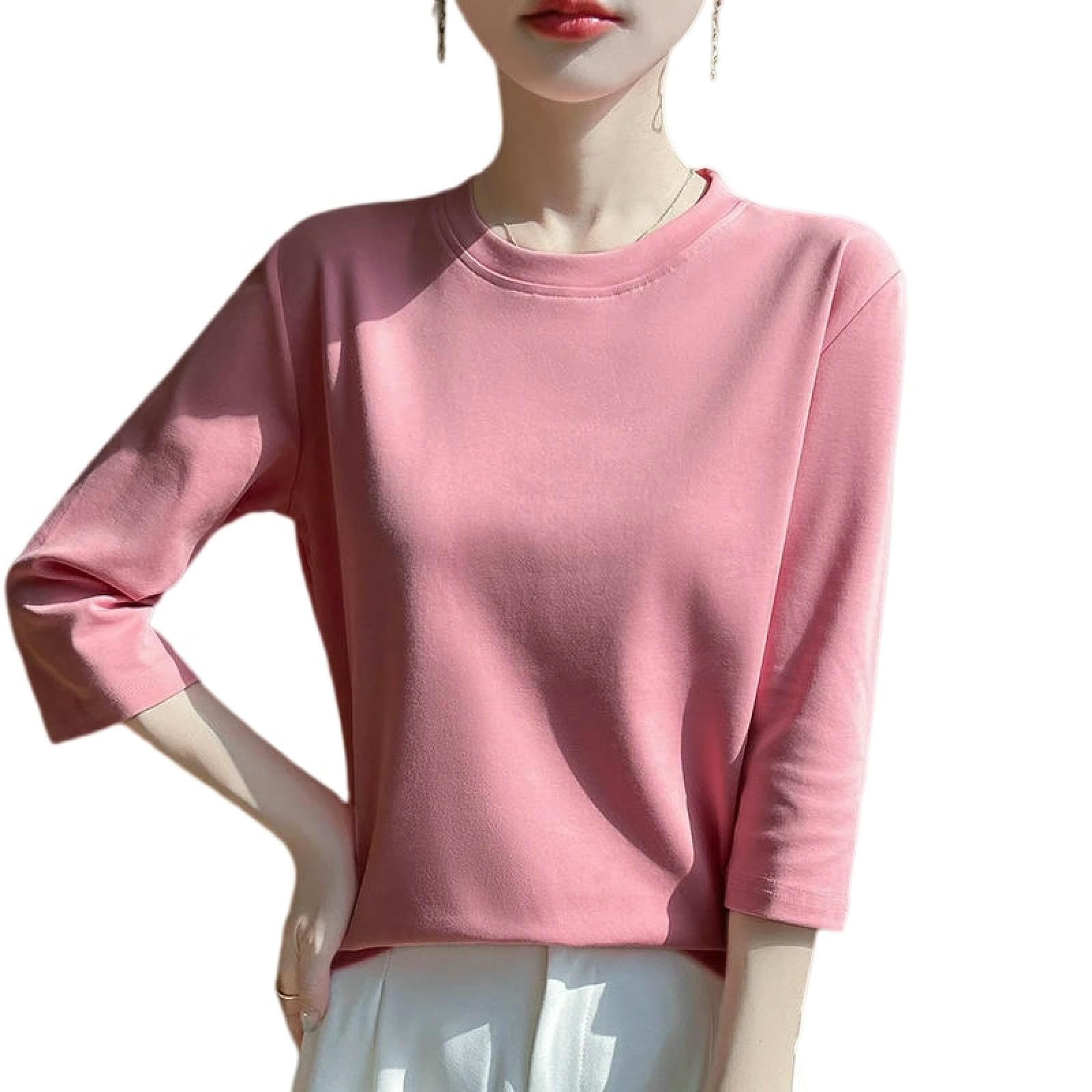 T-shirt en coton femme manches courtes qui ne déteint pas : le haut col rond rouge pêche taille M