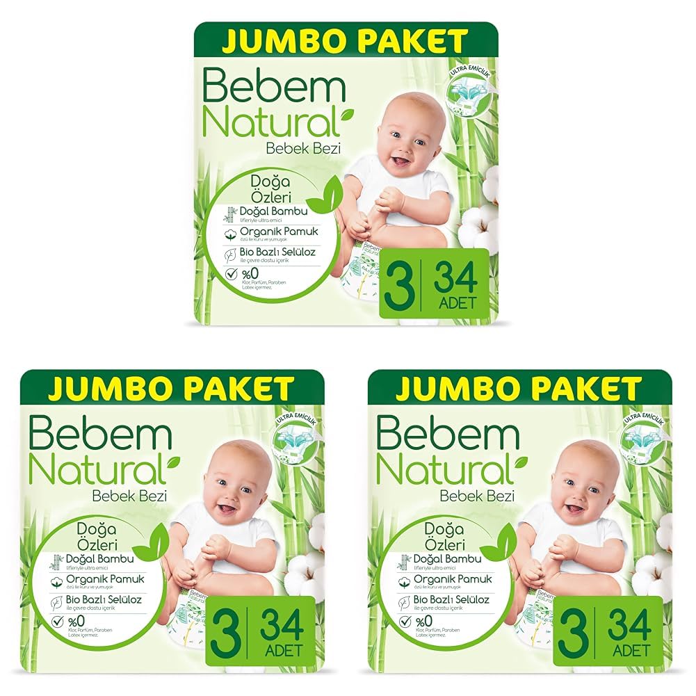 Bebem Natural Bebek Bezi 3 Beden Midi 34 Adet (3 paketi)