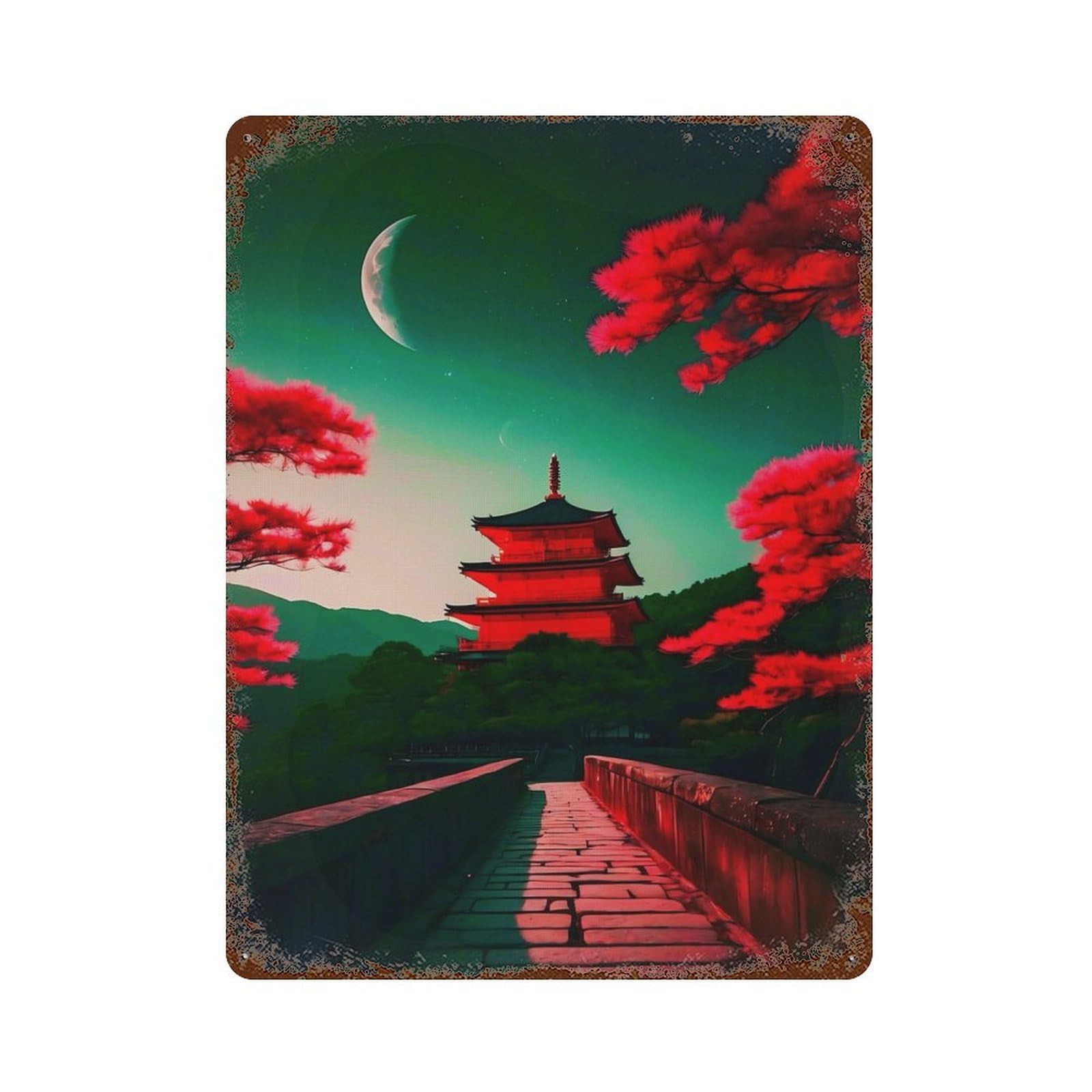 Japan View Castle Rustic Tin Plaque 15.7"x11.8", for Shed, Workshop And Garage Wall Decor, Rustic Home Decor