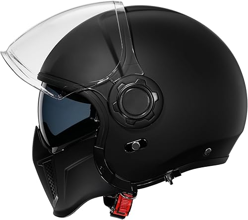 Miniatura 3 de TRIANGLE Casco de motocicleta de cara abierta 34 mitad con protector solar para hombres, unisex, adultos, aprobado por DOT