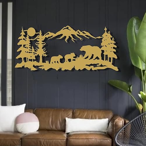 Miniatura 4 de Decoración de pared de metal de la familia de osos, arte familiar de oso de metal, decoración de pared de metal, decoración de montaña de árbol,