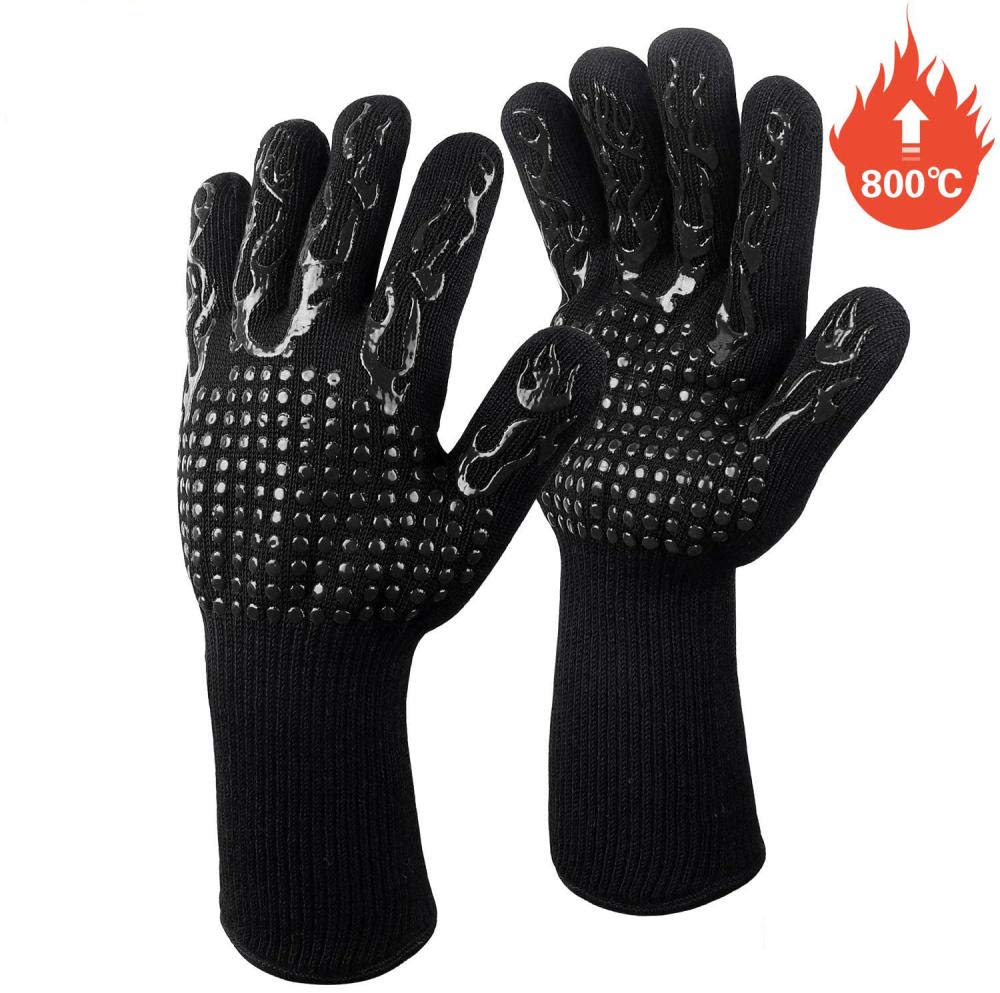 JIAOZIHAO Oven gloves Barbecue gloves Barbecue gloves Black barbecue gloves resistant to high temperature 800 ° C For microwave oven to take pizza Outdoor dinner barbecue