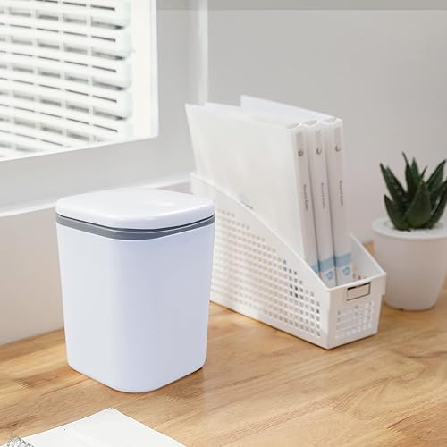 Miniatura 5 de Vababa Mini basurero de 2 litros0.5 galones, bote de basura pequeño con botón, color blanco