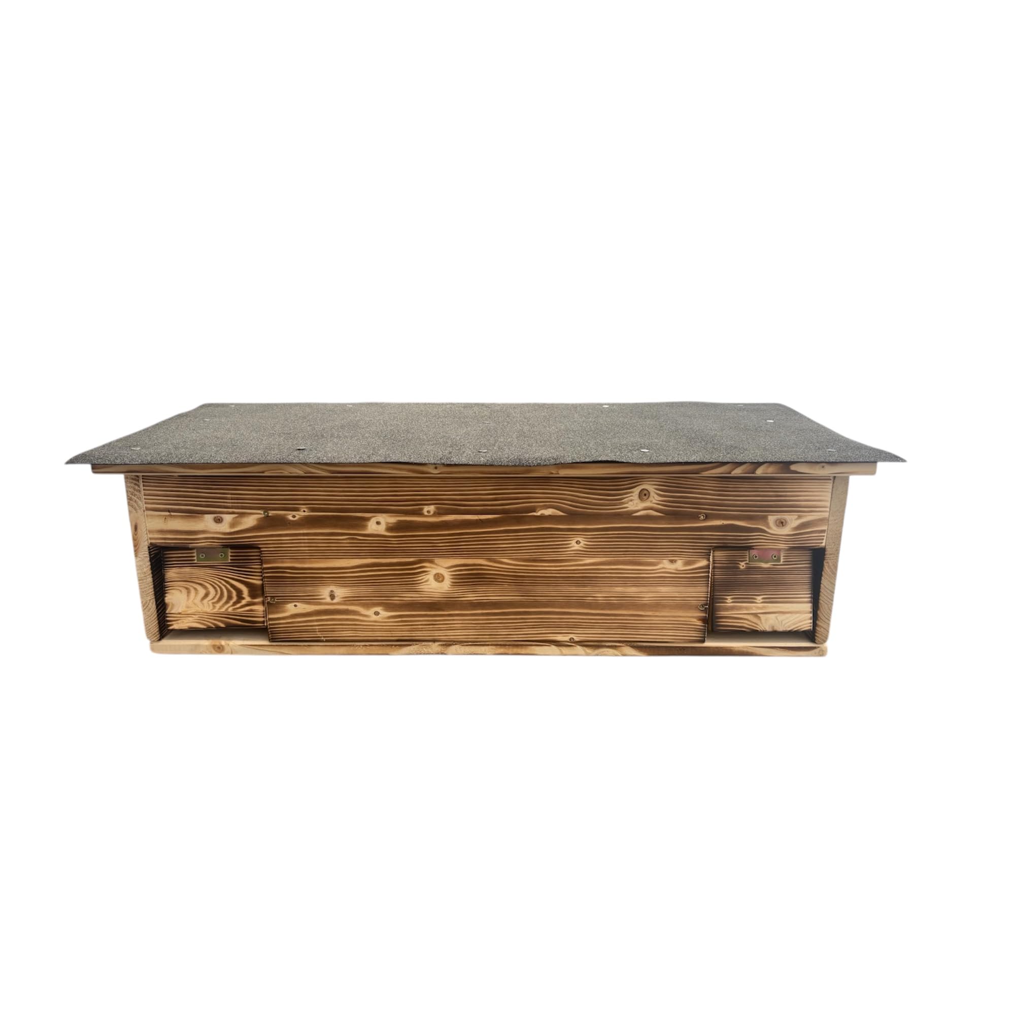 Generisch Igelhaus XL Winterquartier für Igel, Handgefertigt aus Holz, 84x40x25 cm, mit Boden, Rattenklappen, Dachpappe, Isolierung und Stroh, Geflammt