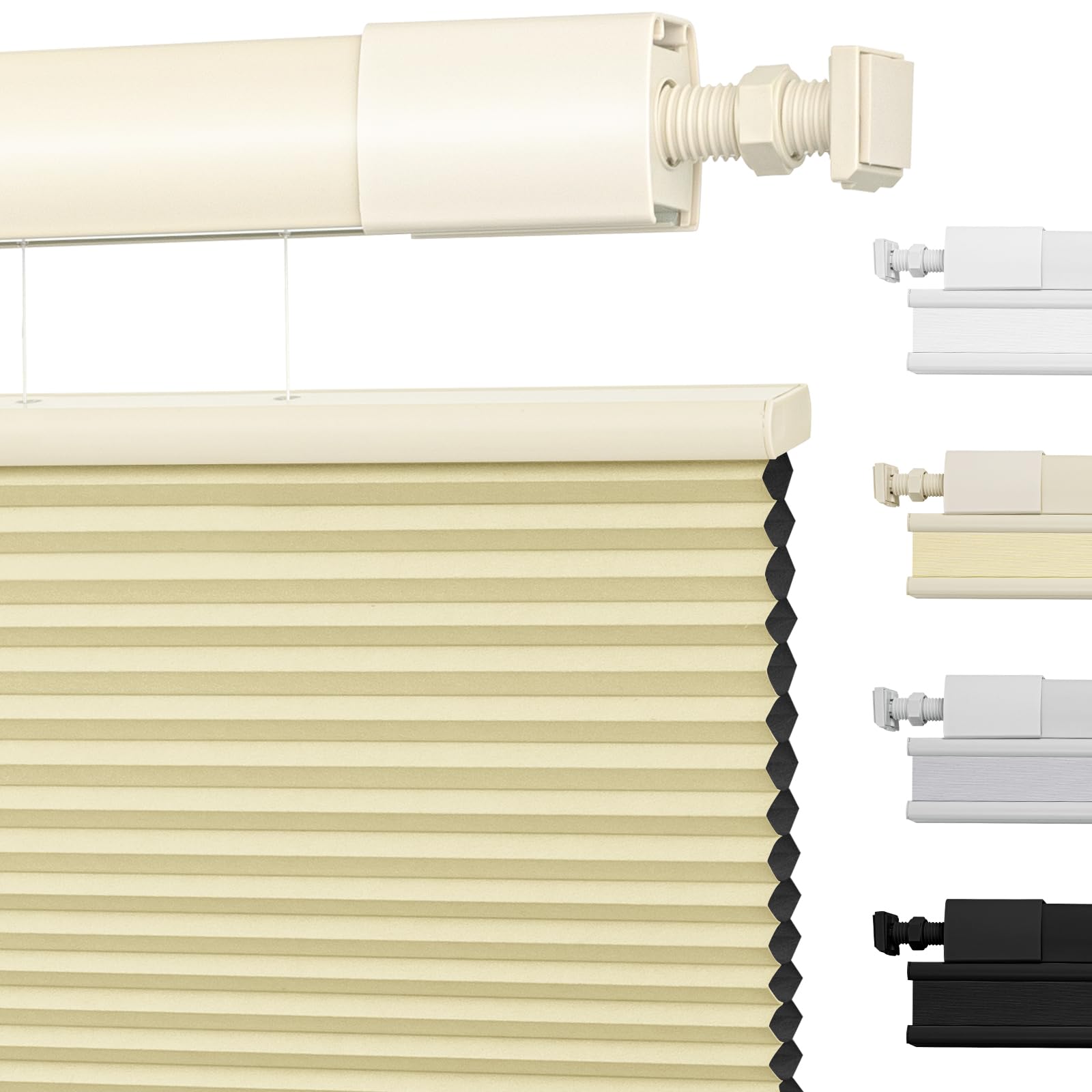 Moonice No Drill Top Down Bottom Up Cellular Pleated Shades Cordless Shades for Windows Blackout Honeycomb Blinds for Home Bedroom Office (Blackout - Creamy, 168cm W x 122cm H)