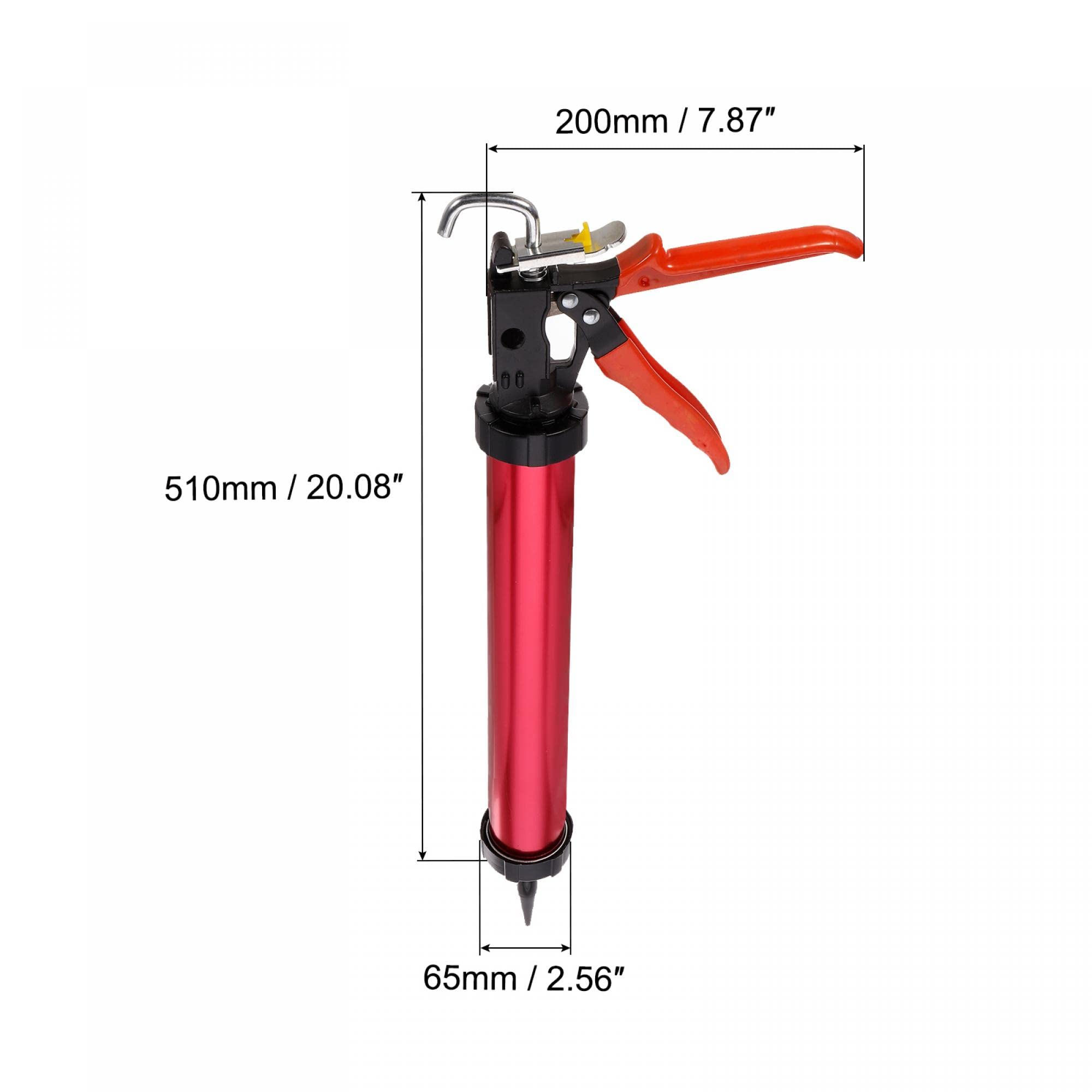 uxcell Pistolet à calfeutrer manuel en acier inoxydable avec tube applicateur de mastic 600 ml Rapport de poussée 12:1 avec buses cônes, rouge électrophorétique