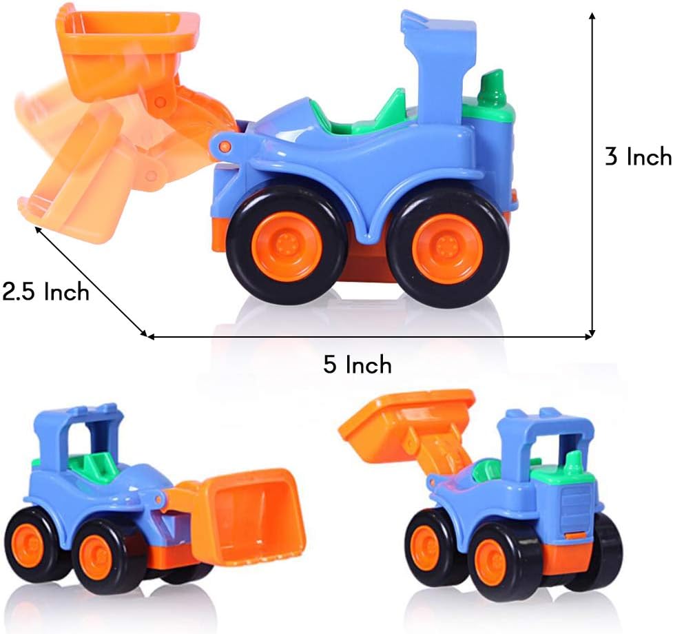 BEESTECH Toy Cars for 2,3,4,5 Year old Boys Girls Toddlers, Friction Powered Cars, Push and Go Construction Truck Toys, Pull back and Go Vehicles with Dumper Road Roller Bulldozer Excavator 4 Pack Gif