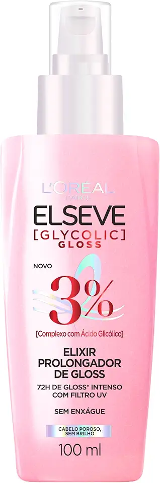 L'Oréal Paris Elseve Sérum Capilar Elixir Prolongador de Gloss Glycolic Gloss, 72 Horas de Duração, Sela Intensamente os Fios, Filtro UV e Proteção Térmica, 100ml