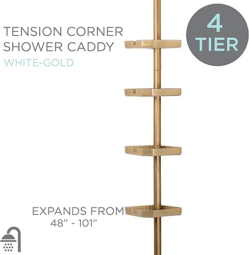 Miniatura 3 de Bath Bliss Organizador de ducha esquinero de tensión de 4 niveles Estantes Ajustable 48"-101" Organizador de baño Bañera y cabina de ducha