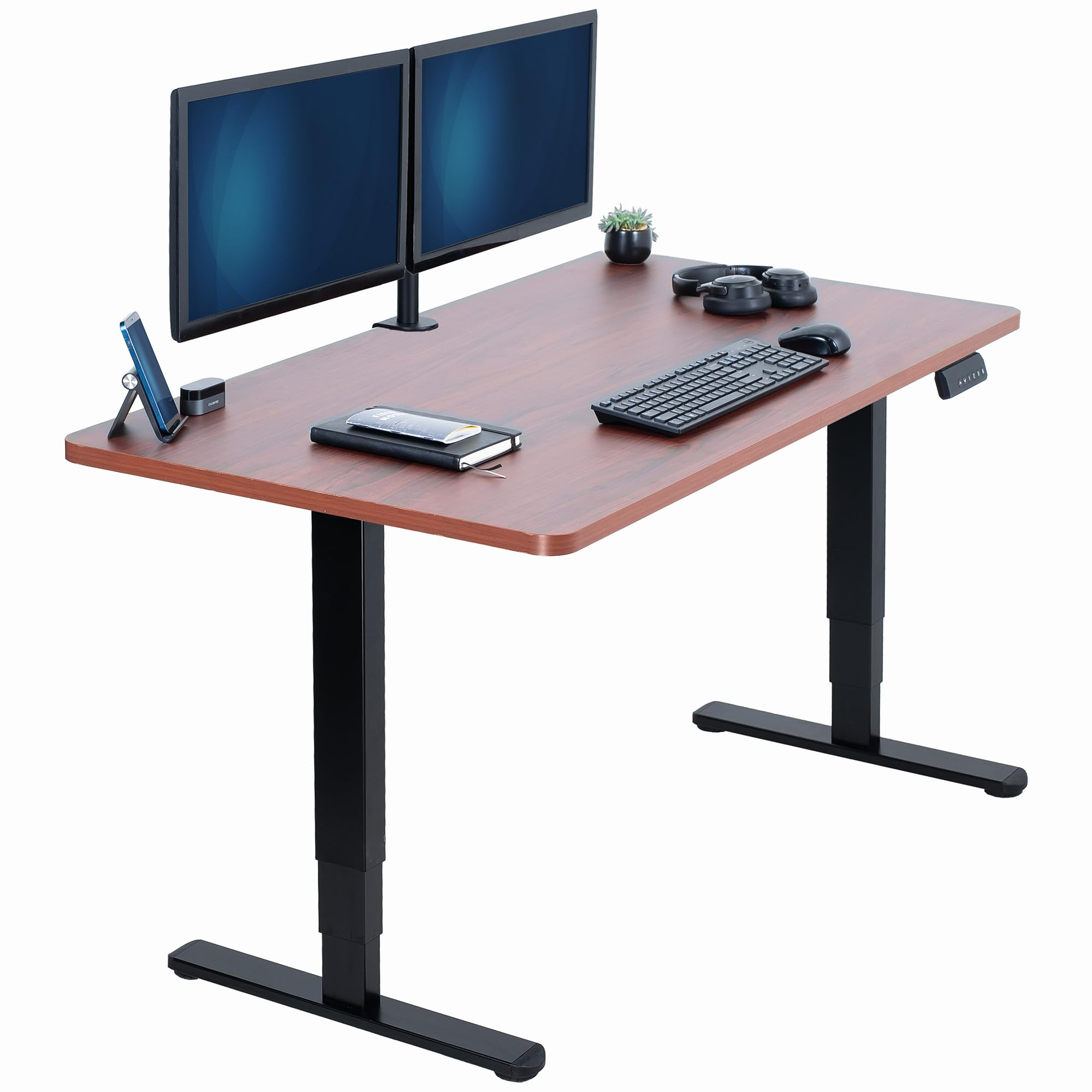 VIVO Electric 55 x 28 in Dual Motor Sit Stand Desk, Memory Height Adjustment, 2B Series, Dark Walnut Top Black Frame, DESK-KIT-2B55D