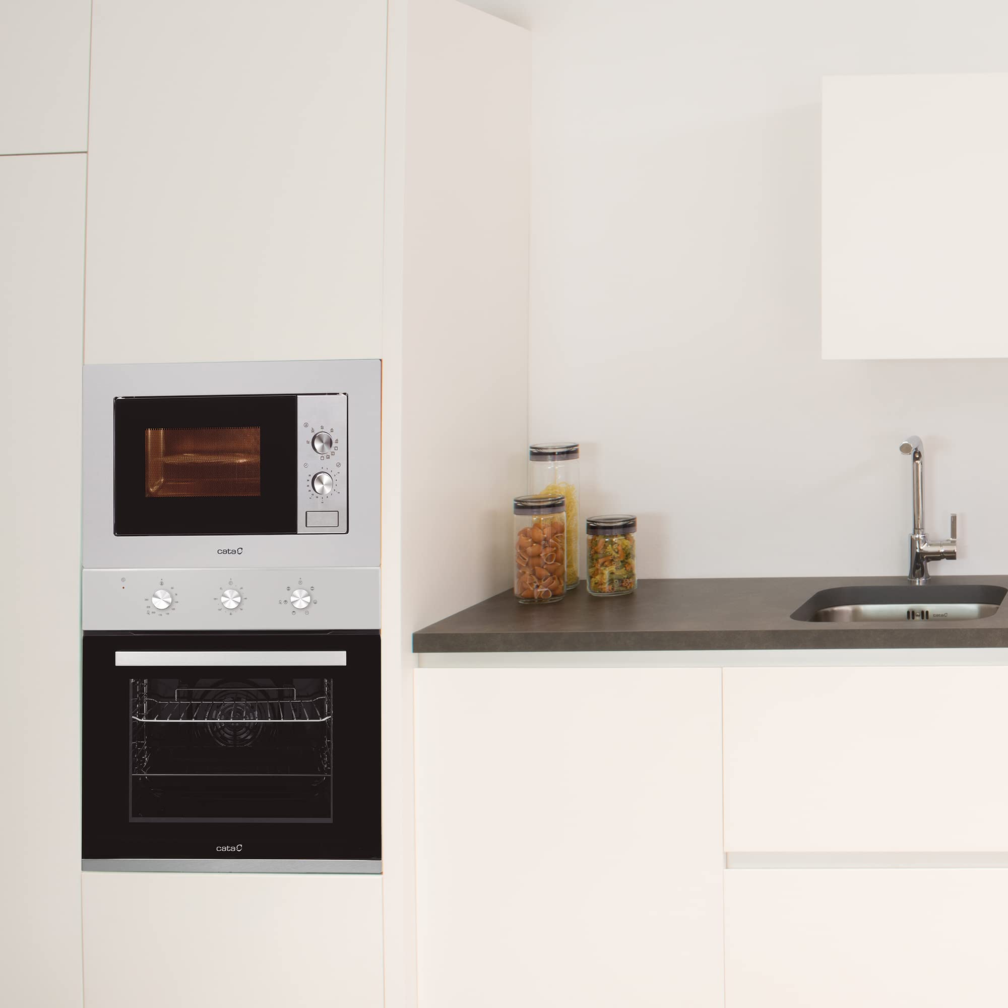 CATA - MC 20 IX - Kuchenka mikrofalowa do zabudowy - Stal nierdzewna - 5 poziomów mocy - Grill 1000 W - Automatyczne rozmrażanie - Z minutnikiem - Pojemność 20 l - Szerokość 60 cm