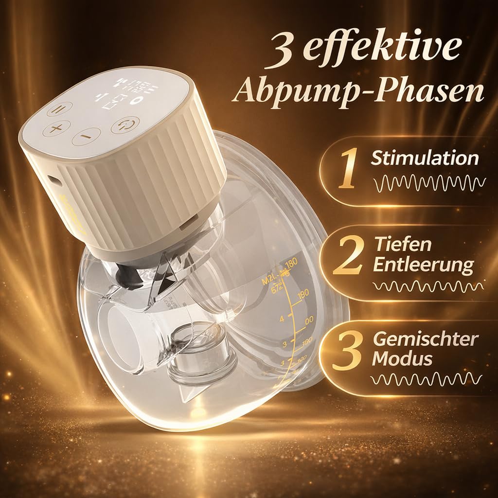 Neno Vento Milchpumpe Elektrisch Freihändig - Elektrische Milch Pumpe Handsfree - Breast Pump Electric - Dreiphasen Abpumpen Muttermilch - 9 Saugstufen - BPA-frei- Schnelles USB-C-Laden