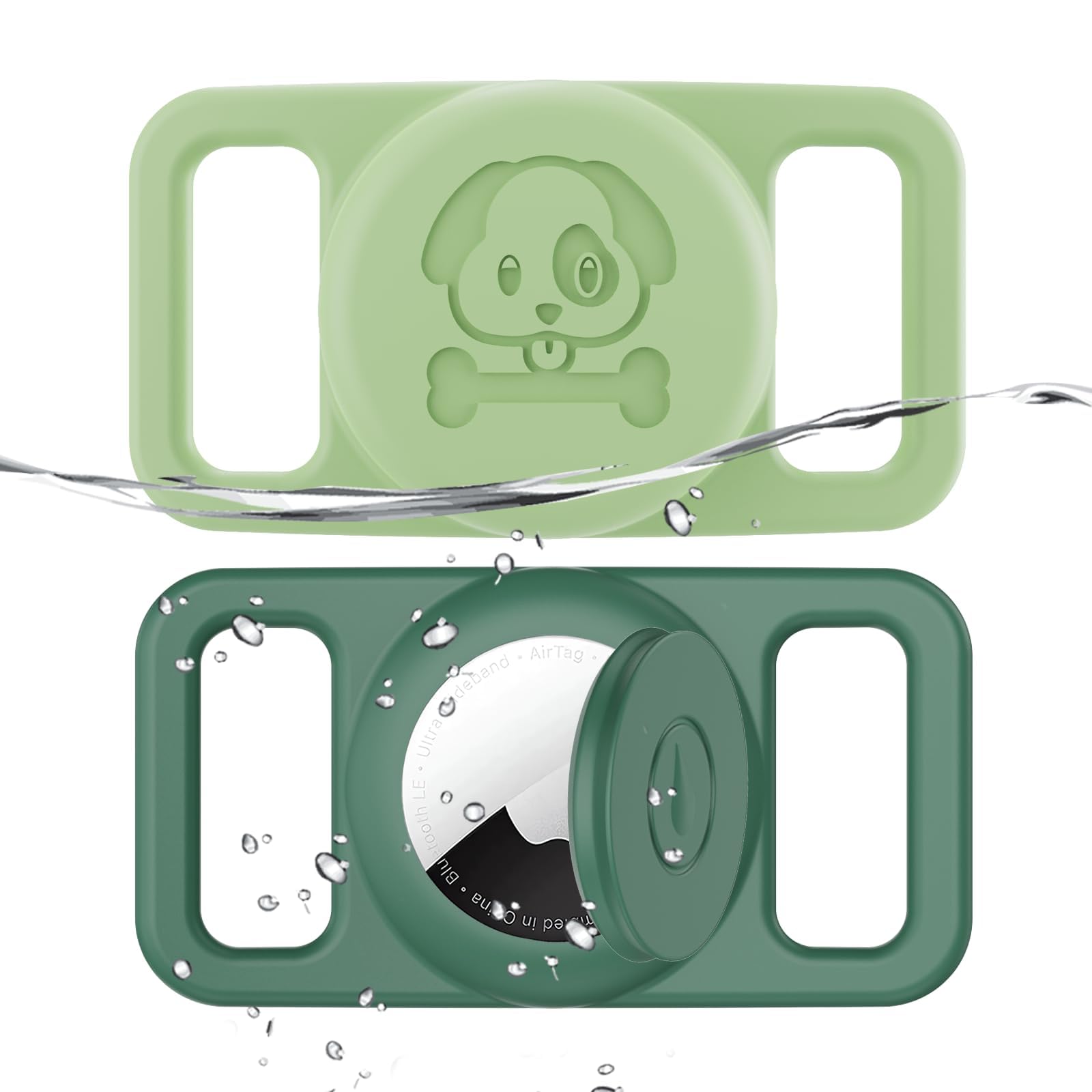 Photo 1 of 2 Pack Waterproof AirTag Dog Collar Holder Compatible with Apple AirTag, Silicone Hidden Loop Holder for Airtag Tracker, Anti-Lost Dog Collar Air Tag Accessories(Light,Dark Green)