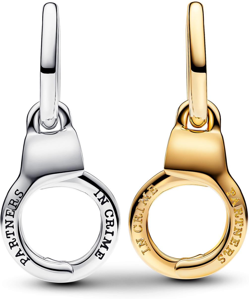 Pandora Moments Aufklappbarer & teilbarer Handschellen Charm-Anhänger aus Sterling Silber mit vergoldeter Metalllegierung, Kompatibel mit Pandora Moments und ME Armbänder, 763435C00