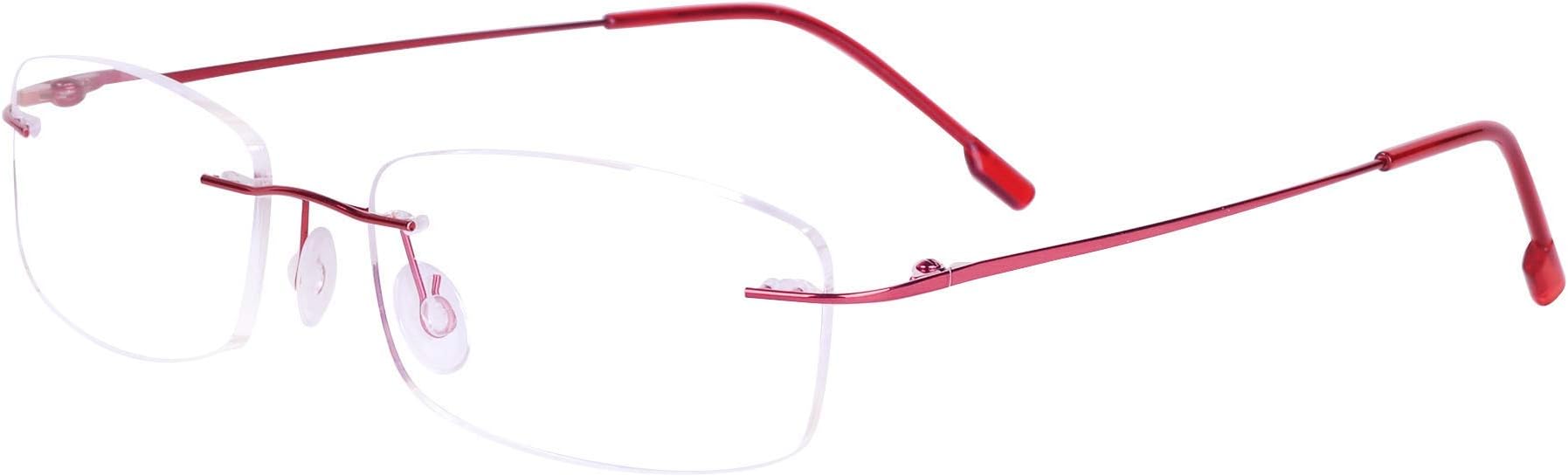 Reading Glasses, Unisex Frameless Design, Lightweight Stainless Steel Frame + Case, Multiple Colors