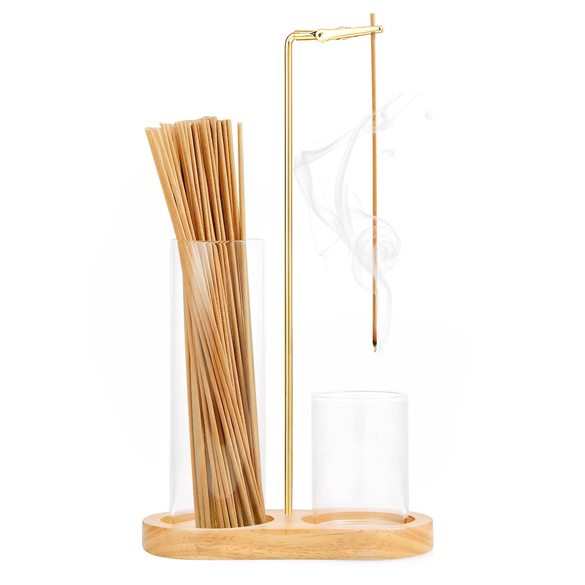Wooden inverted incense holder, With removable glass ash collector, Upgraded wooden dust-proof incense burner suitable for yoga, spa, meditation and home relaxation (Wood color)