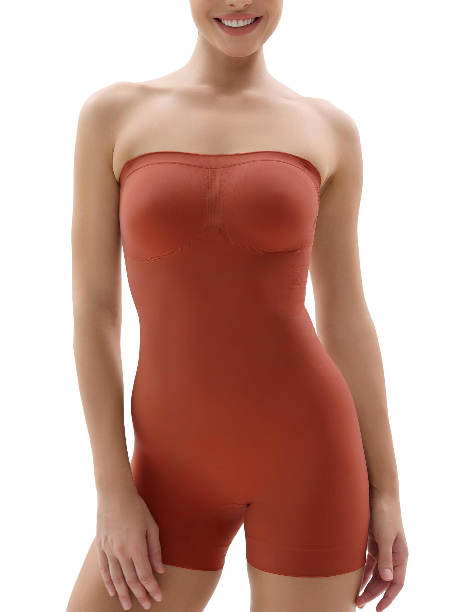 SHAPERX Strapless Shortie Bodysuit for Women Tummy Control Shapewear Seamless Sculpt Body Shaper with Removable Straps