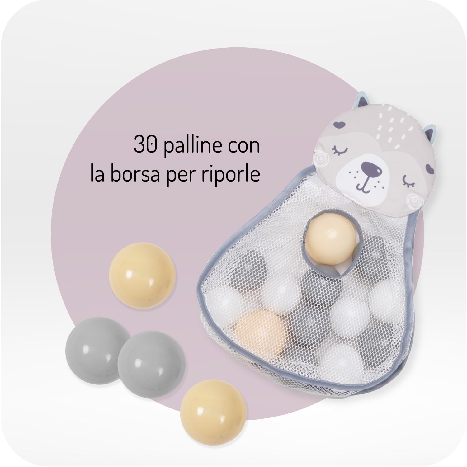 MoMi PASTEL arco gioco con tappetino per gattonare 3 in 1 per bambini dalla nascita, tappetino per attività sensoriali con 2 archi, bagno con palline,