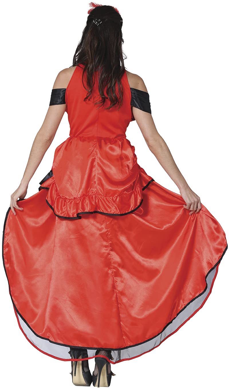 FIESTAS GUIRCA | Costume Can-Can Cowgirl Donna - Vestito e Maniche - Costumi del Vecchio West, Western e Cowboy per Halloween, Carnevale e Feste in Maschera - Adulto - Rosso e Nero
