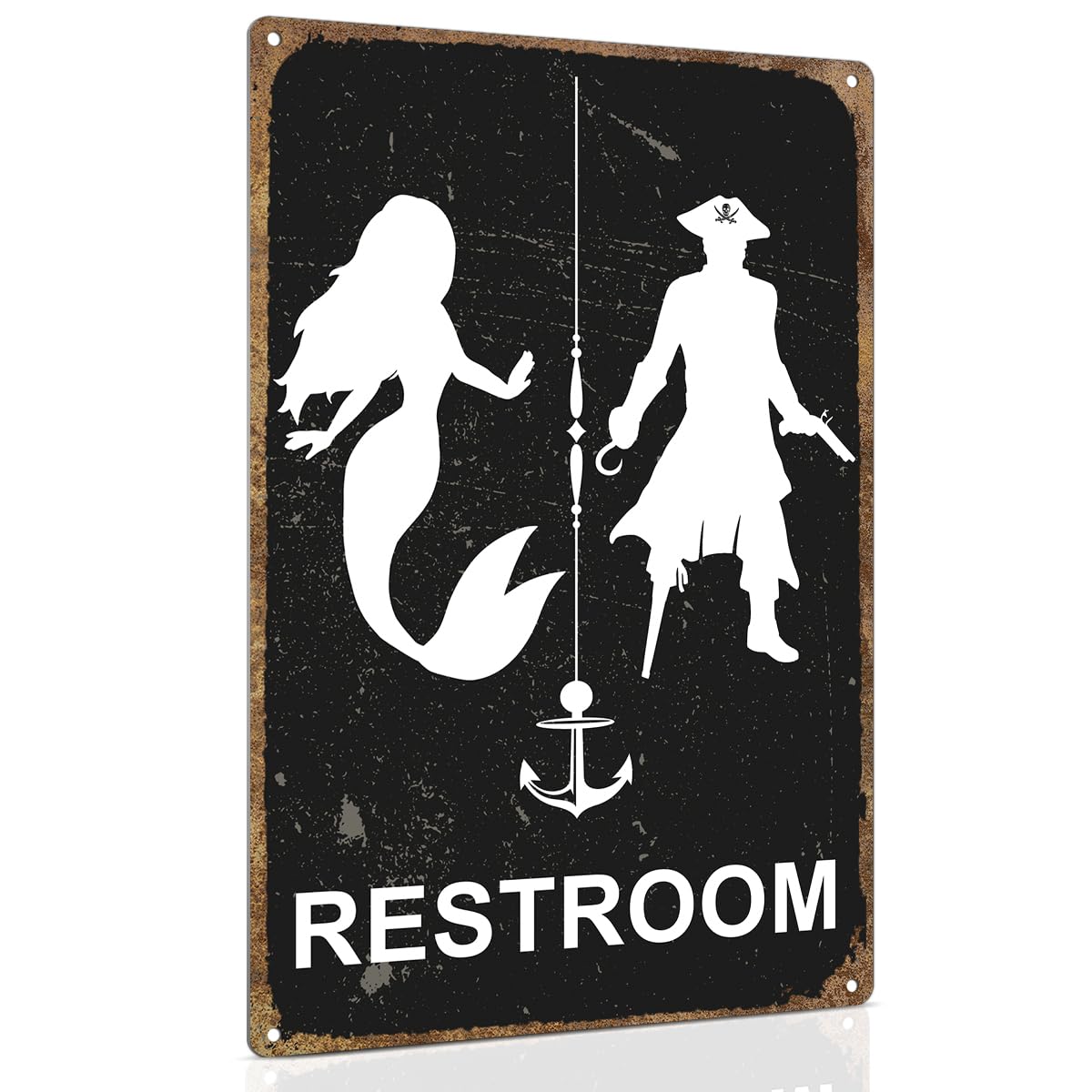 Vintage Metal Tin Sign Nautical Themed Restroom Door Fun Mermaid And Pirate Suitable For Ocean, Beach, Ship Themed Wall Decor 8x12 Inch Custom Private Property Signs Outdoor