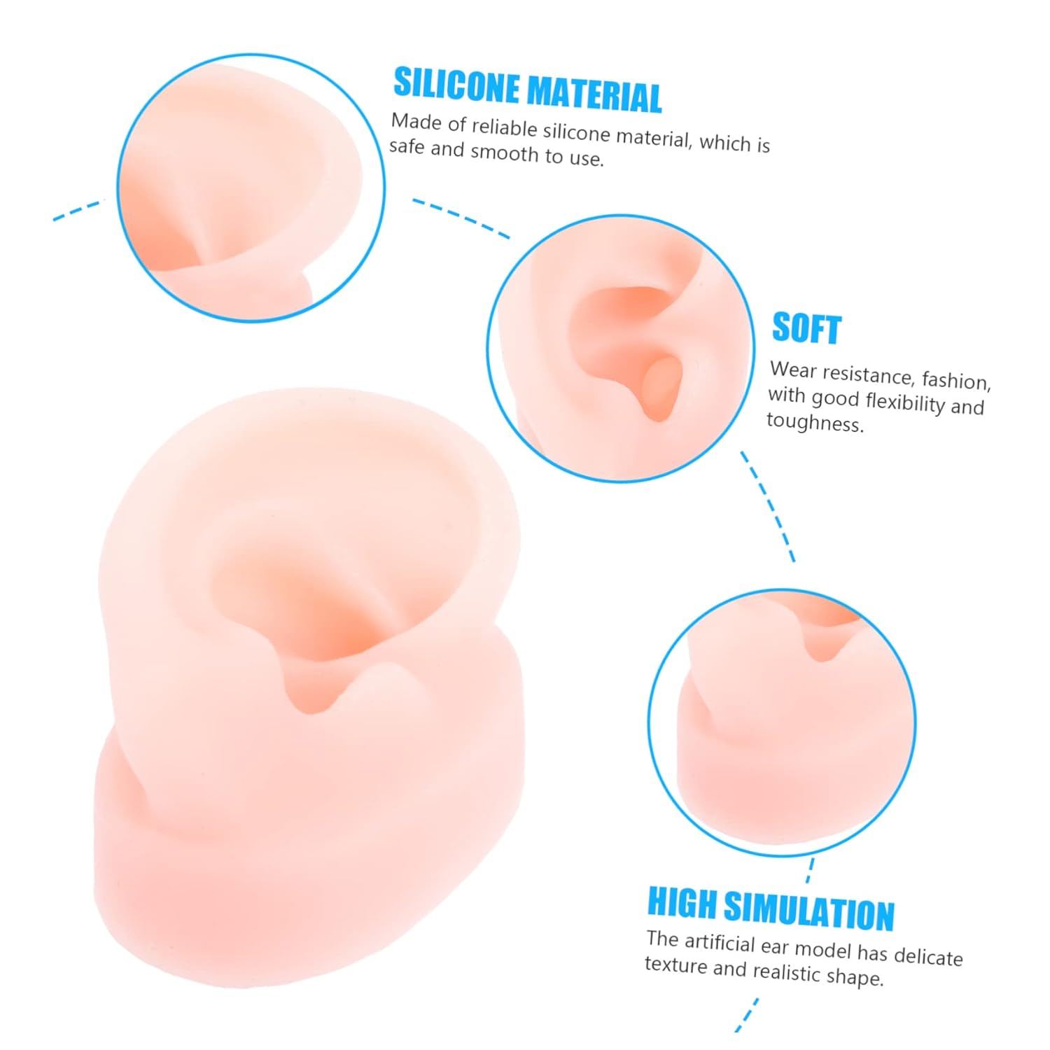 ULTECHNOVO 5pcs Realistic Ear Model Earring Display Silicone Fake Ear for Piercing Practice