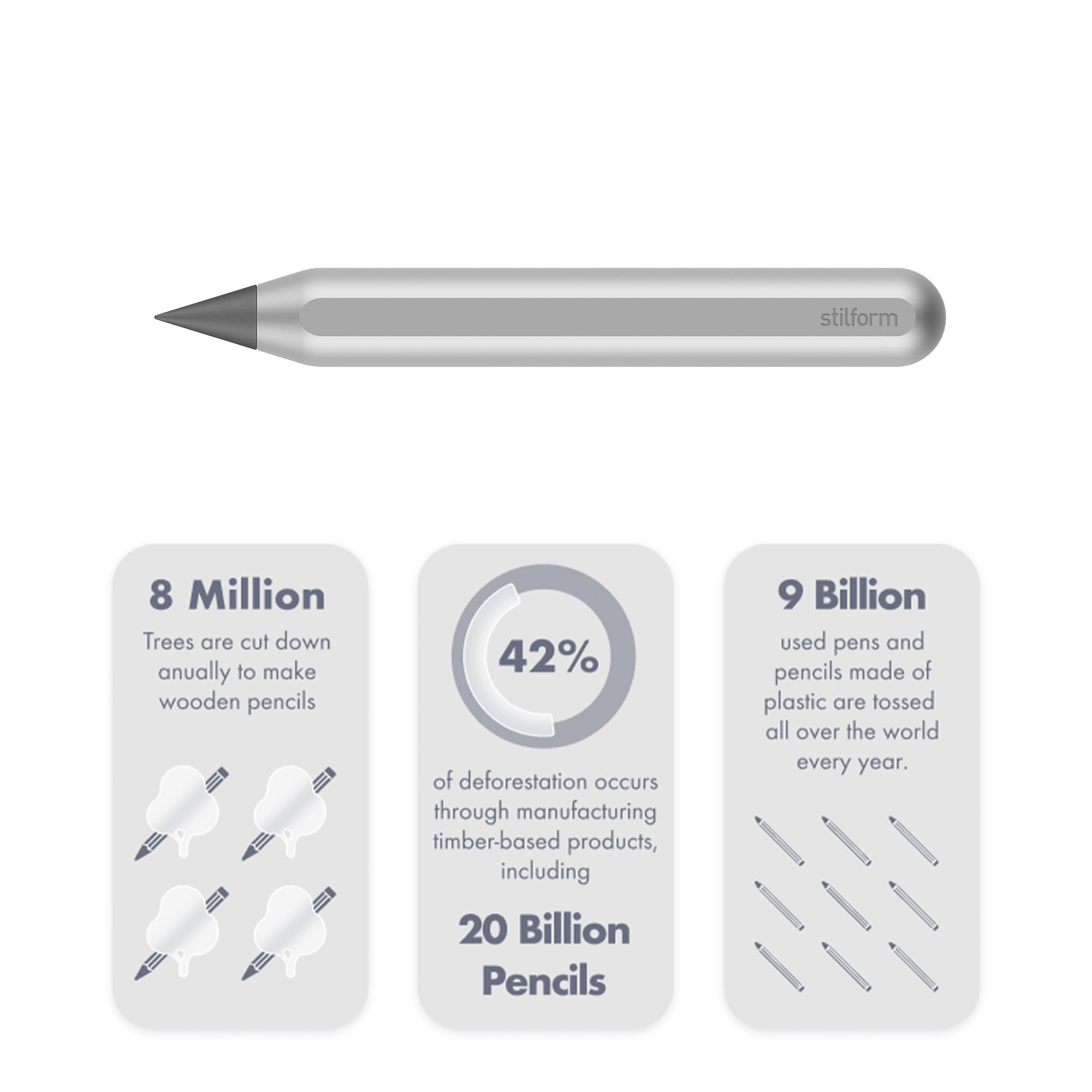 200526 AEON Nano Mini-Blei-Stift aus Aluminium - mit magnetischer Graphit-Spitze, wechselbar - Comet Grey