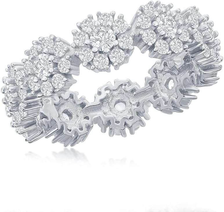 Beaux Bijoux Halo Flower Design with Simulated Diamond CZ Eternity Engagement Ring Silver/14K Gold Plated Sterling Silver Jewelry for Women