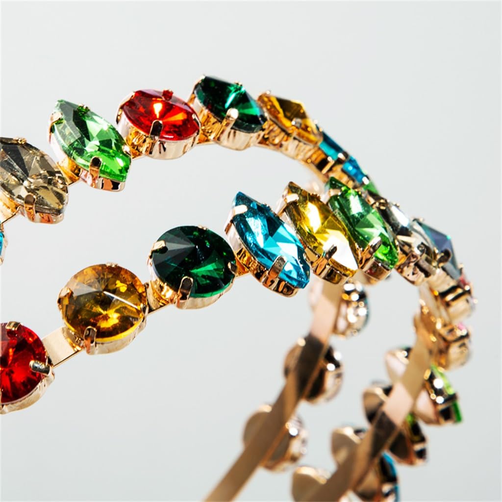 FMURY - Fasce per capelli con strass colorati, da donna, in lega, bordo largo, super brillante, accessori per capelli per feste