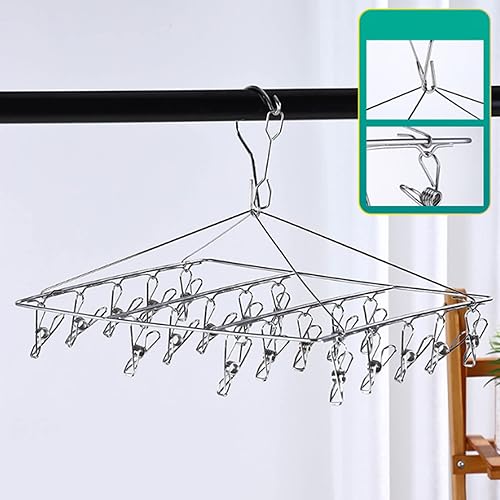 Miniatura 9 de MOTUZP Clothes Drying Hanger Stainless Steel Clip and Drip Hangers Wind Proof Clothes Hanger Rack Clothes Drying Rack for Underwear Socks Hat(No
