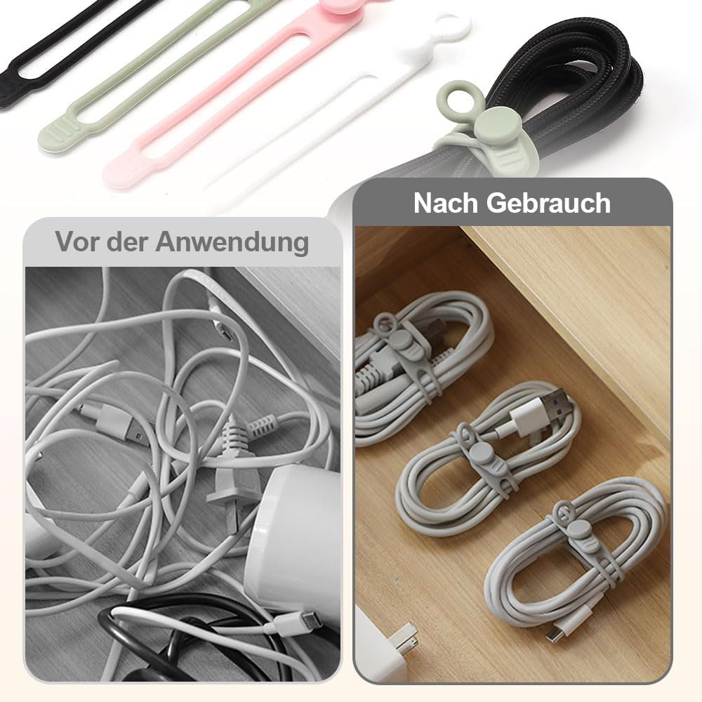 Data Cable Organizer, Upgrade Reusable Silicone Cable Ties Management Organizer, Elastic Cord Organizers for Bundling and Fastening Cables, Office, Desk, Cruise, Travel (30)