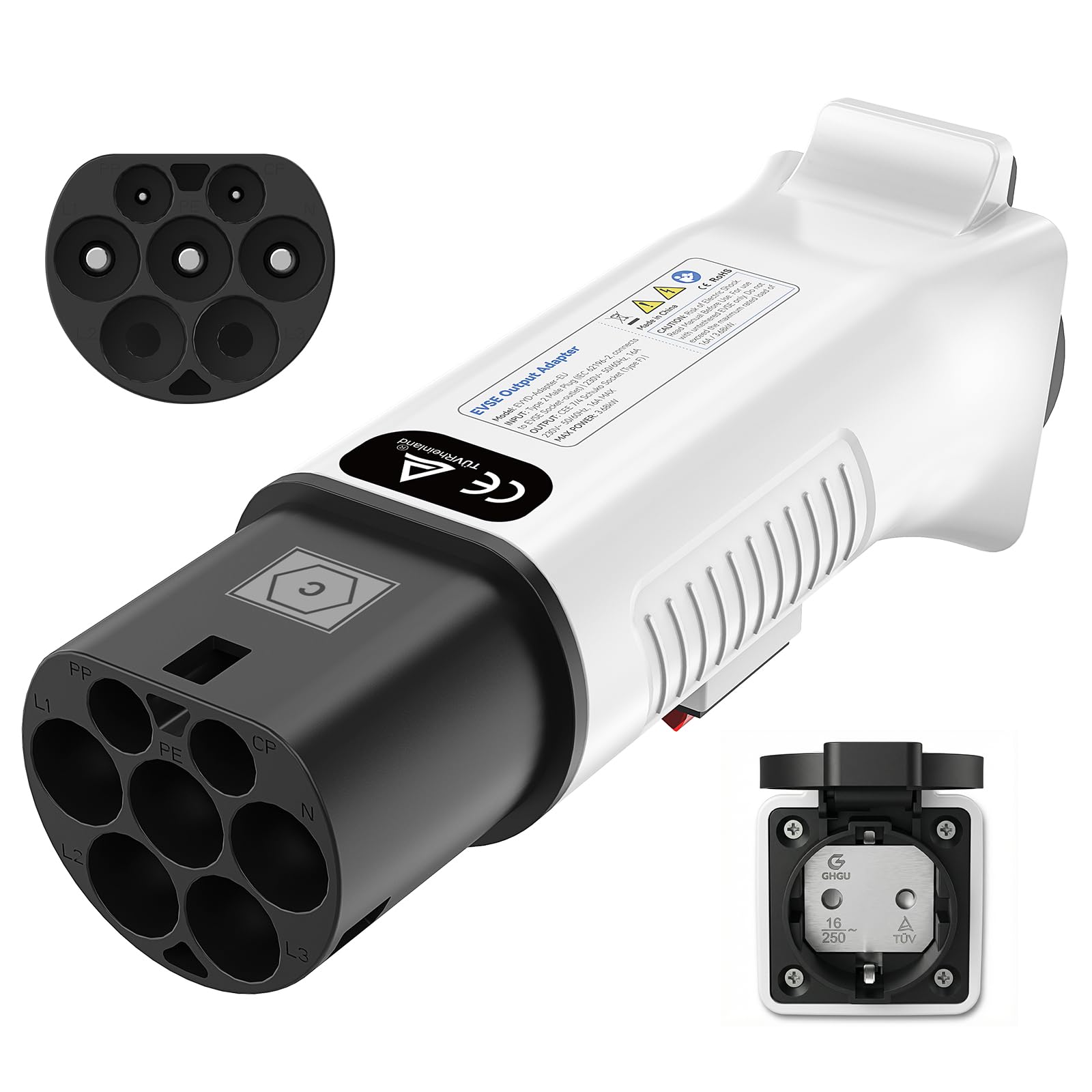 Typ 2 auf Schuko Adapter für Ladestation & Wallbox (230 V, 16 A, 3,68 kW, IP44) | Typ 2 Stecker auf Schuko-Steckdose für E-Bike, E-Scooter, Motorrad & Elektrorollstuhl (Nicht für V2L)