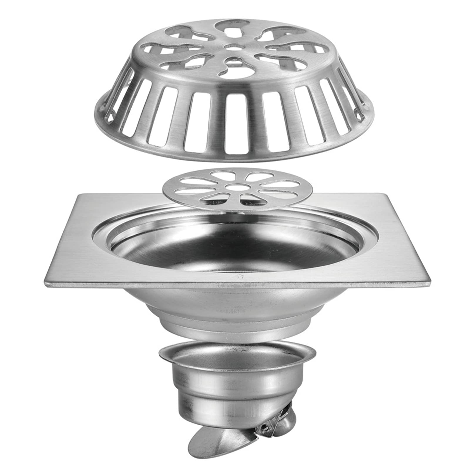 Bonde de douche avec grille anti-cheveux amovible en inox 304