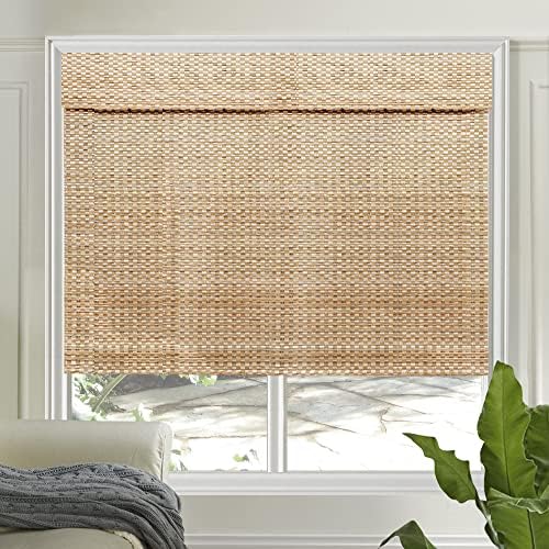 Letau Wood Cordless Window Shades Blinds, Bamboo Light Filtering Custom Roller Shades, Pattern 9