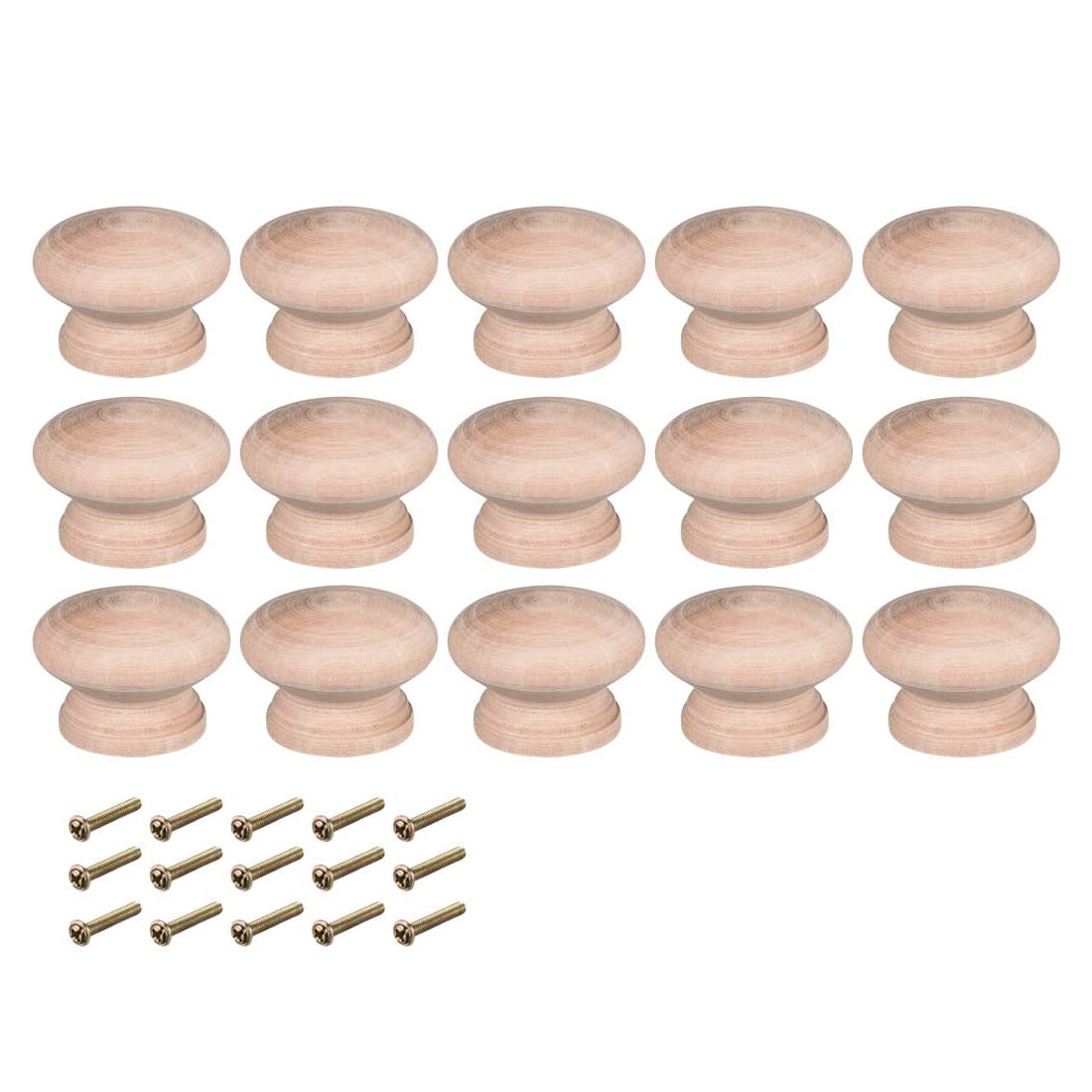 TOP-VIGOR 15Pcs Round Wooden Knobs, 45mm Wood Drawer Pull Handles with Screws, Solid Wood Cabinet Cupboard Wardrobe Furniture Knobs with Painted Finish for Dressers and Tables