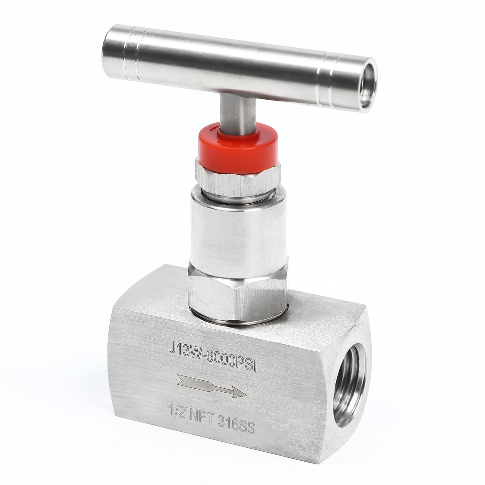 Stainless Steel 316 Straight Needle Valve, 2 Port Heavy Duty Industrial Hydraulic Flow Control Valve,1/2