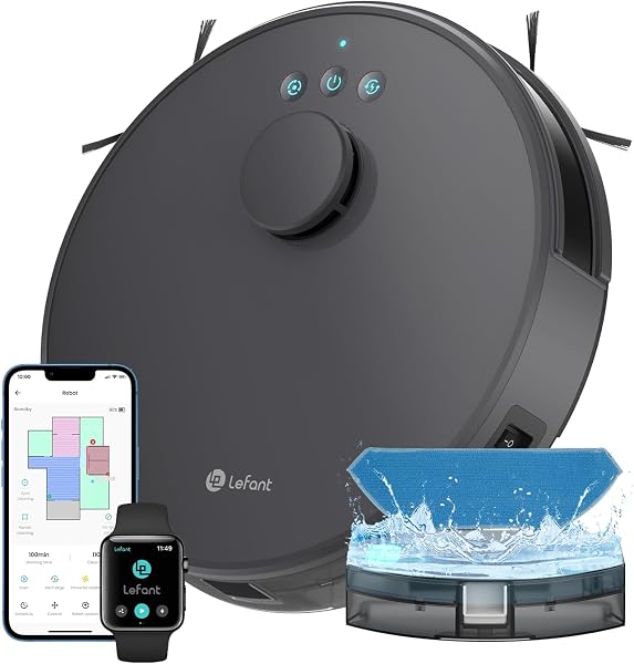 Lefant M1 Robot Aspirapolvere Lavapavimenti con Mappatura Laser dToF, Doppia Spazzola Laterale, 5500Pa, Batteria 4000mAh 200 Min, Controllo APP Alexa Google, Design Slim per Case Moderne, Grigio - 1