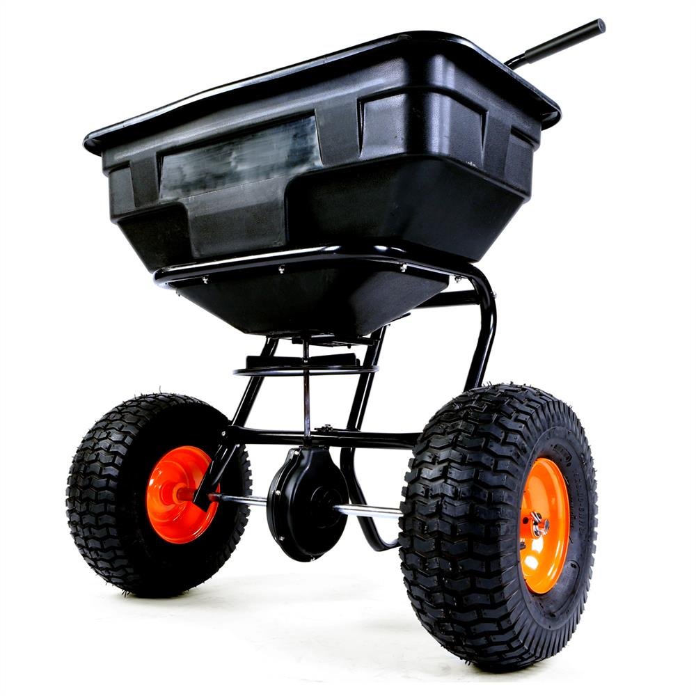 Esparcidora centrífuga sobre Ruedas FUXTEC FX-GS56-56 kg de Capacidad, sembradora centrífuga para Semillas, abono, Sal, Grava, dosificación Continua, diseñada para una Velocidad de Empuje de 5 km/h.